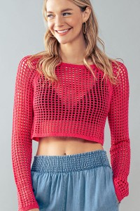 BOAT NECKLINE HOLLOW OUT SWEATER TOP