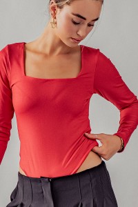 SOLID FITTED SQUARE NECK BODYSUIT