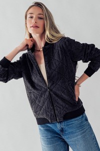 DIAMOND QUILTED ZIP UP COTTON BOMBER JACKET