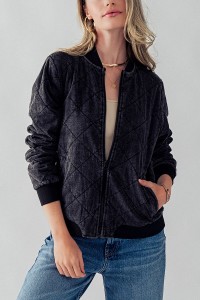 DIAMOND QUILTED ZIP UP COTTON BOMBER JACKET