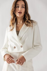 DOUBLE BREASTED LAPEL COLLAR CROPPED BLAZER