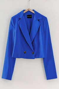 DOUBLE BREASTED LAPEL COLLAR CROPPED BLAZER