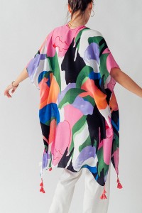 KATE COLORFUL ABSTRACT OPEN FRONT KIMONO