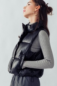 STAND COLLAR RELAXED CROPPED PUFFER VEST