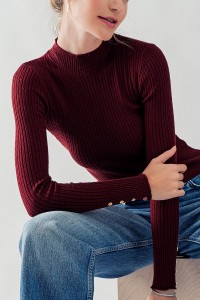RIBBED KNIT HIGH NECK LONG SLEEVE