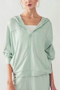 HOODED ZIP UP OUTER SEAM SWEATER
