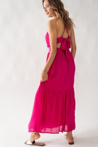 FLOWER EMBROIDERY HALTER NECK CUT OUT MAXI DRESS