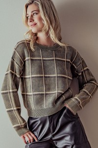 MINERAL WASH PLAID PULLOVER SWEATER
