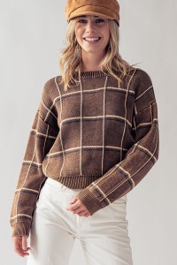 MINERAL WASH PLAID PULLOVER SWEATER