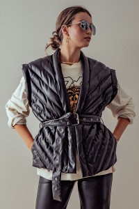 QUILTED CHEVRON PATTERN PUFFER VEST