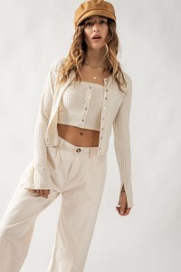 RIB KNIT BUTTON TUBE TOP AND CARDIGAN SET