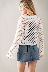 HOLLOW OUT FISHNET CROP KNIT CARDIGAN