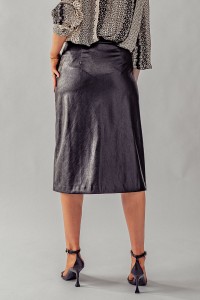 HIGH RISE FAUX LEATHER MIDI SKIRT