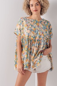 ALL OVER FLORAL PRINT LOOSE FIT BLOUSE
