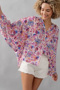 BATWING SLEEVE FLORAL PRINT BLOUSE