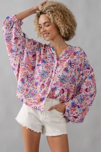 BATWING SLEEVE FLORAL PRINT BLOUSE