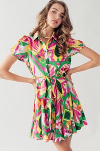 ELSIE COLLARED BUTTON DOWN ABSTRACT DRESS