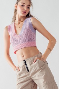 STACY V NECK KNITTED CROP TANK TOP