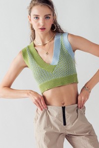 STACY V NECK KNITTED CROP TANK TOP