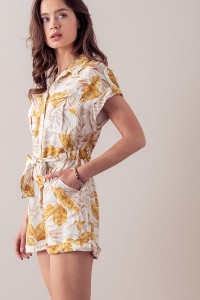 TROPICAL PRINT BELTED UTILITY ROMPER