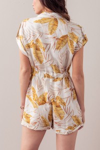 TROPICAL PRINT BELTED UTILITY ROMPER