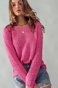 BACK BUTTON LOOSE FIT KNIT SWEATER