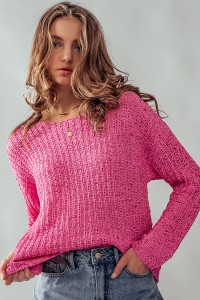 BACK BUTTON LOOSE FIT KNIT SWEATER