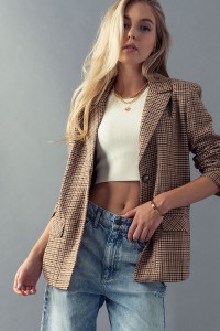 CASUAL CASUAL HOUNDSTOOTH PATTERN LAPEL COLLAR BLAZER
