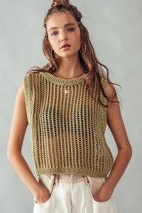 MINERAL WASH HOLLOW OUT CROCHET TOP