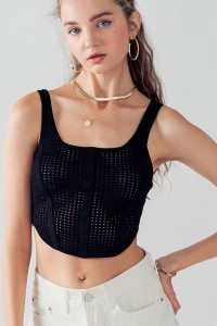STACY EYELET SQUARE NECK CROP TANK TOP