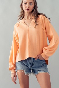 FRENCH TERRY OVERSIZED V NECK KNIT TOP