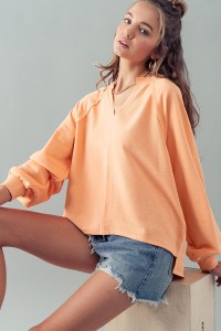 FRENCH TERRY OVERSIZED V NECK KNIT TOP