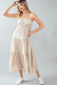 RUCHED TIERED LONG DRESS