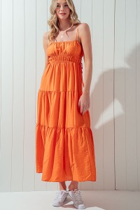 RUCHED TIERED LONG DRESS