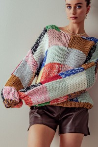 RELAXED FIT MULTICOLOR CHECKERED KNIT SWEATER