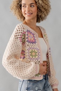 FLORAL PATTERN HOLLOW OUT CROCHET CARDIGAN