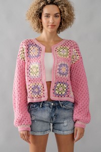 FLORAL PATTERN HOLLOW OUT CROCHET CARDIGAN