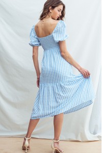 CHECKERED KNOTTED FRONT TIERED DRESS