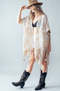 ALL OVER LEAF FLORAL KIMONO COVER UP
