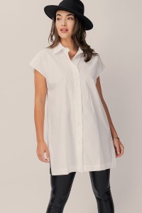 SHORT SLEEVE BUTTON UP TUNIC TOP