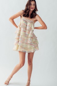 SHAYLA MULTI COLOR TIERED RUFFLED DRESS