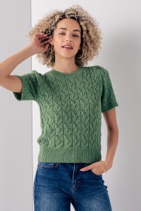 CROCHET HOLLOW OUT KNIT SWEATER TOP
