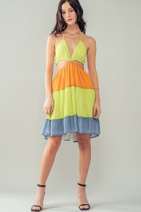 COLORBLOCK CUT OUT TIERED DRESS