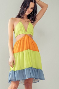 COLORBLOCK CUT OUT TIERED DRESS