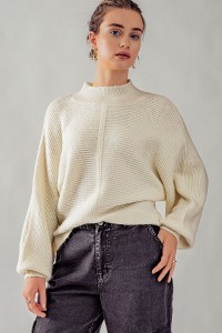 MOCK TURTLE NECK PULLOVER RIB KNIT SWEATER