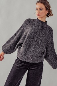 MOCK TURTLE NECK PULLOVER RIB KNIT SWEATER