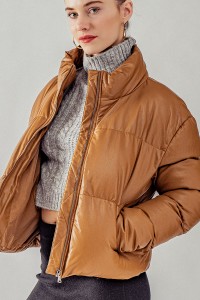 FAUX LEATHER PUFFER ZIP UP JACKET