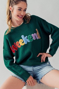 HAILEE RIB KNIT WEEKEND EMBROIDERED SWEATER