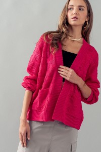 CHECKERED EMBOSSED KNIT SWEATER CARDIGAN
