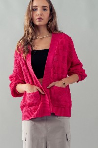 CHECKERED EMBOSSED KNIT SWEATER CARDIGAN